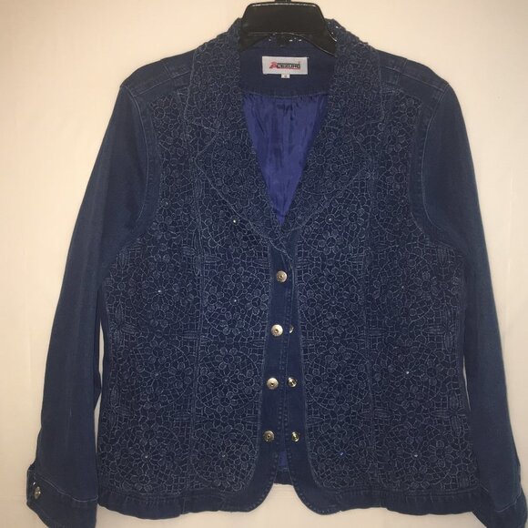 Acezung Jackets & Blazers - Acezung Denim Blazer w/ Cutwork Lace Size 14